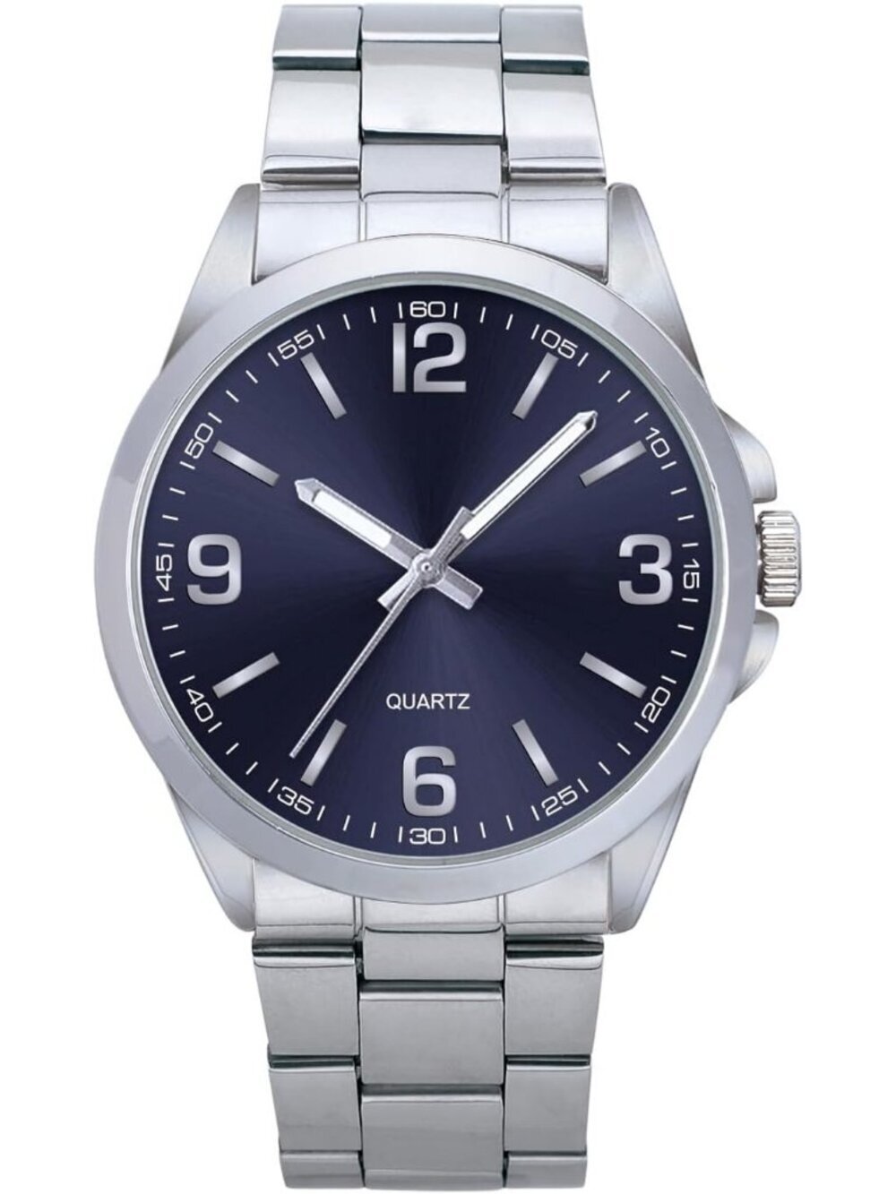 Men's Silver Blue Analog Stainless Steel Case Arabic Numerals Classic Watch